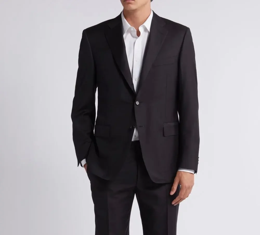 Canali wool black travel suit  jacket 38 waterproof
